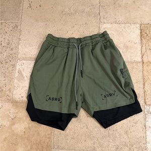 ASRV Olive and Black Athletic Shorts